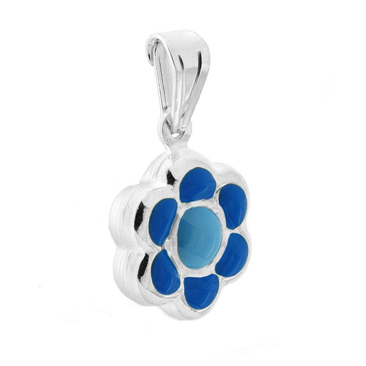 Anhänger für Jungen und Mädchen mit blau emaillierter Blume aus 925er Silber. - MeinSchmuckShop