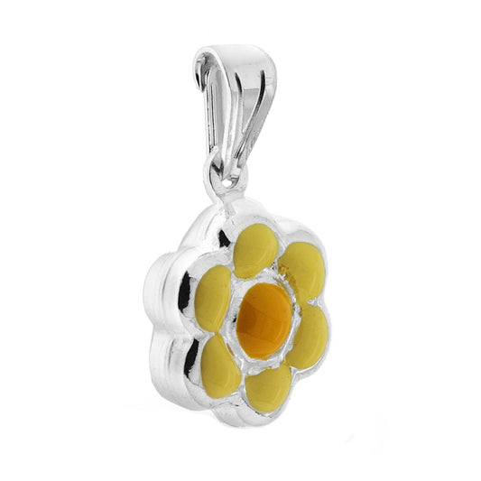 Anhänger für Jungen und Mädchen mit gelber Emaille-Blume aus 925er Silber - MeinSchmuckShop