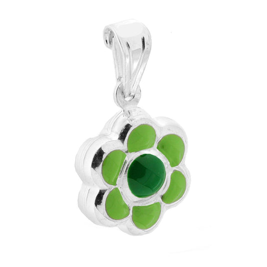 Anhänger für Jungen und Mädchen mit grün emaillierter Blume aus 925er Silber - MeinSchmuckShop