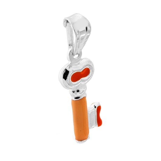 Anhänger für Jungen und Mädchen mit orange emailliertem Schlüssel aus 925er Silber - MeinSchmuckShop