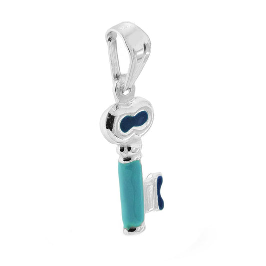 Anhänger für Jungen und Mädchen mit blau emailliertem Schlüssel aus 925er Silber - MeinSchmuckShop