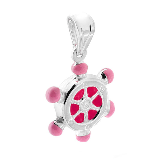 Anhänger für Jungen und Mädchen mit rosa emailliertem Steuerrad aus Silber 925 - MeinSchmuckShop