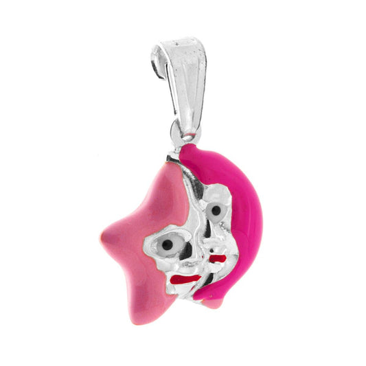 Anhänger für Jungen und Mädchen mit Stern und Mond, rosa und fuchsia emailliert, aus 925er Silber - MeinSchmuckShop