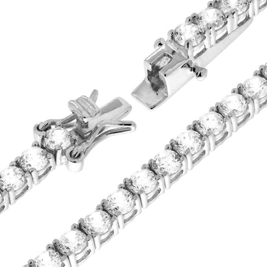 Tennisarmband mit Krappenfassung, Länge 19 cm, mit Zirkonien 3 mm, Weißsilber 925, Rhodium-Galvanik - MeinSchmuckShop
