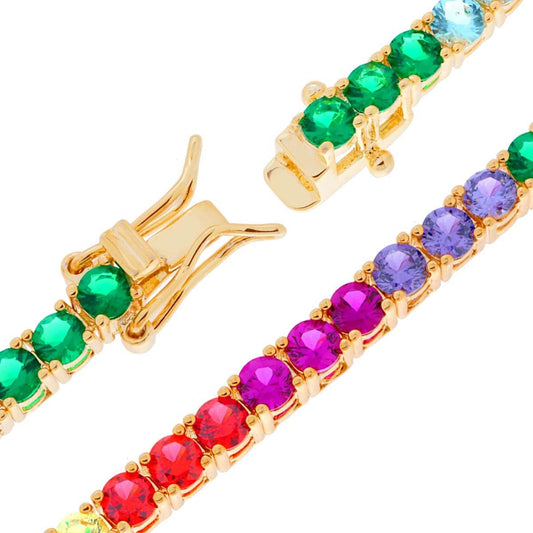 Tennisarmband Griffe 18 cm mit 3-mm Zirkonen Multicolor Rainbow aus Silber 925 vergoldet - MeinSchmuckShop