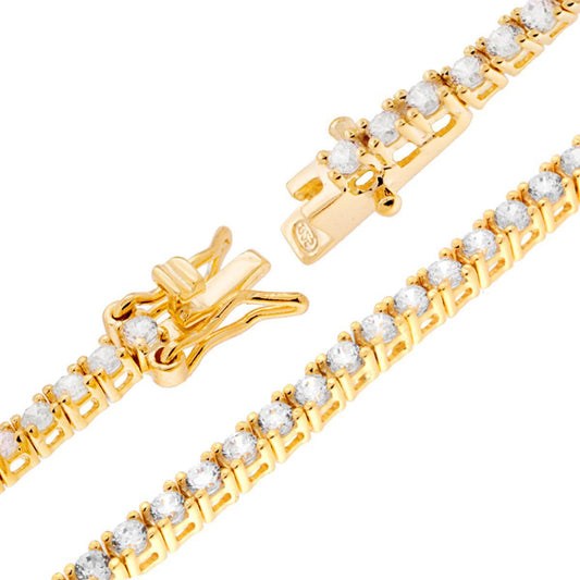 Tennisarmband Griffe 18 cm mit Zirkonien 2 mm Weiß aus Silber 925 galvanisch Gold - MeinSchmuckShop