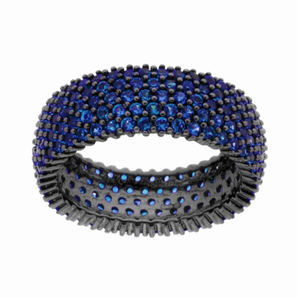 Ring, breites Band, mit blauem Zirkonia-Saphir, Silber 925, ruthenium-beschichtet - MeinSchmuckShop