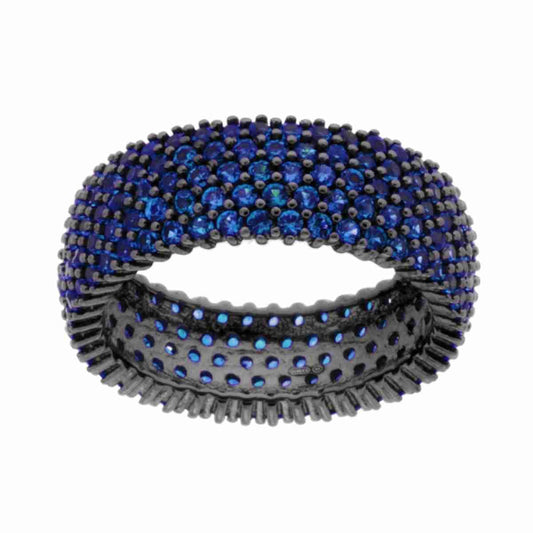 Ring, breites Band, mit blauem Zirkonia-Saphir, Silber 925, ruthenium-beschichtet - MeinSchmuckShop