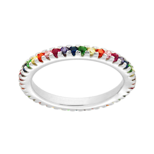 Eternity-Ring Veretta rund mit multicolor Rainbow-Zirkonia in 925er Silber galvanisch Rhodium - MeinSchmuckShop