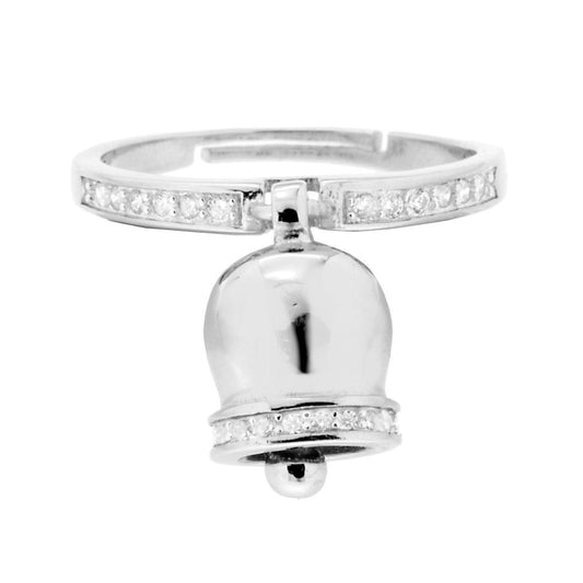 Ring mit Veretta, Glocke und weißen Zirkonien, aus 925er Silber rhodiniert - MeinSchmuckShop
