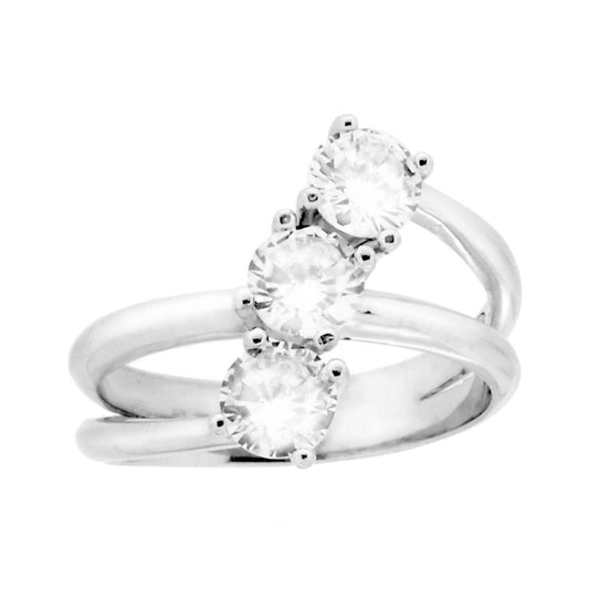 Trilogie-Ring mit weißen Cubic-Zirkonien aus Silber 925, rhodiniert - MeinSchmuckShop