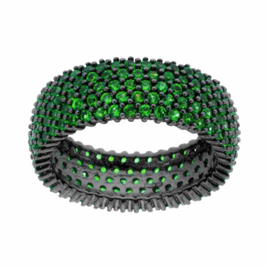 Ring mit breitem Band und emeraldgrünem Cubic Zirconia in 925er Silber, ruthenium-beschichtet - MeinSchmuckShop