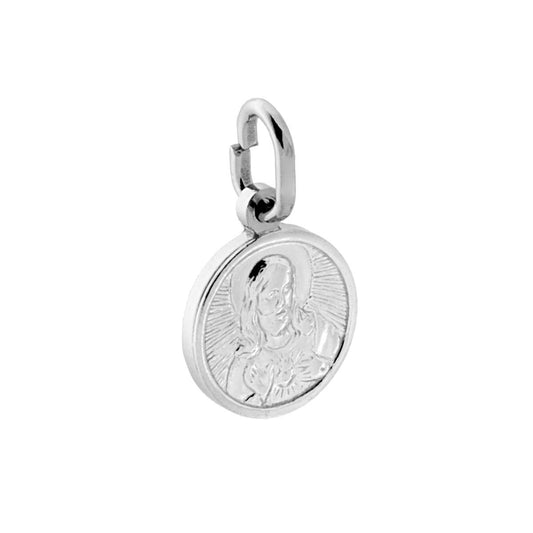 Runder heiliger Anhänger mit Christus, Ø 11 mm, aus 925er Silber, rhodiumgalvanisiert. - MeinSchmuckShop