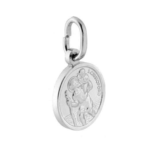 Runder heiliger Anhänger St. Christophorus, 11 mm, aus 925er Silber, mit Rhodium galvanisiert. - MeinSchmuckShop
