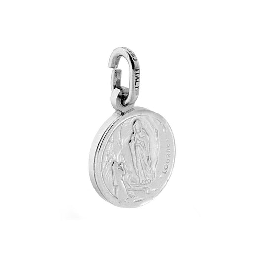 Runder sakraler Anhänger Madonna von Lourdes, Ø11 mm, Silber 925, galvanisch Rhodium - MeinSchmuckShop