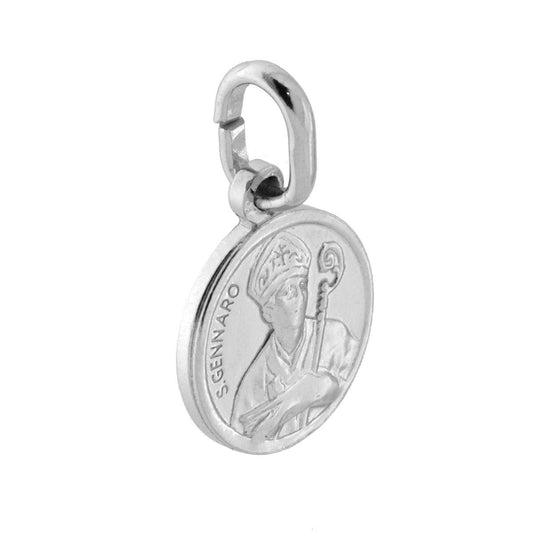 Runder heiliger Anhänger San Gennaro, 11 mm, Silber 925, galvanisch rhodiniert. - MeinSchmuckShop