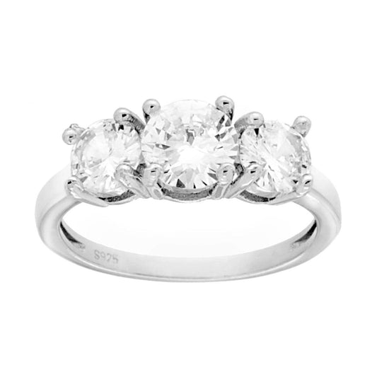 Trilogie-Ring mit weißen Cubic Zirconia in Größe 6 und 5, aus 925er Silber, rhodiniert - MeinSchmuckShop
