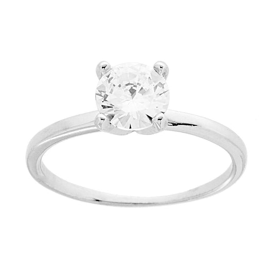 Solitärring mit weißem Cubic Zirconia, 6 mm, 925er Silber, rhodiniert. - MeinSchmuckShop