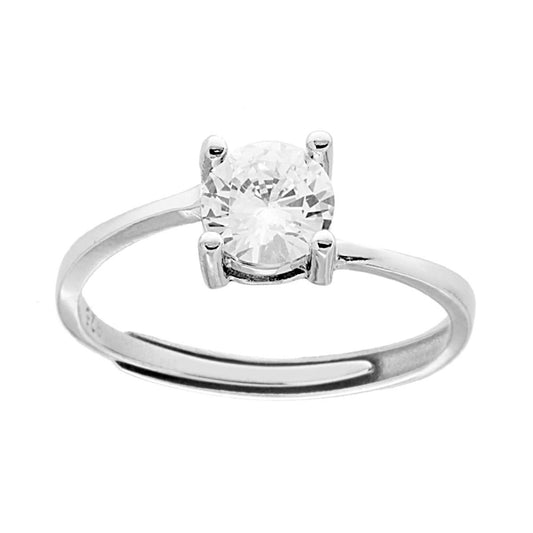 Solitärring mit weißem Cubic Zirconia, 6 mm, 925er Silber, rhodiniert. - MeinSchmuckShop