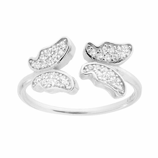 Ring mit weißen Cubic-Zirconia-Schmetterlingen aus 925er Silber, rhodiniert - MeinSchmuckShop