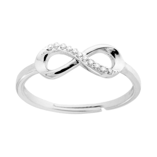 Infinity-Ring mit weißen Cubic-Zirkonien, Silber 925, rhodiniert - MeinSchmuckShop