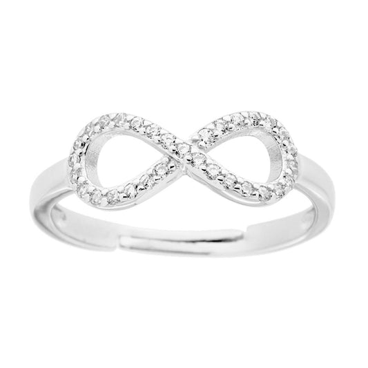 Infinity-Ring mit weißen Cubic-Zirconia-Steinen aus 925er Silber, galvanisch rhodiniert - MeinSchmuckShop