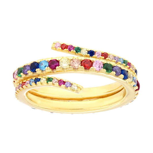 Ringband mit Cubic Zirconia Rainbow Multicolor in Silber 925, Gold galvanisiert - MeinSchmuckShop