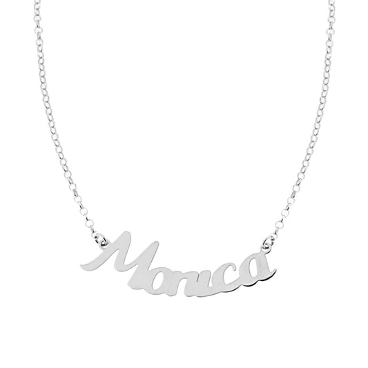 Halskette, Rolo-Kette, diamantbesetzt, mit dem Namen Monica in Kursivschrift, aus Silber 925, galvanisch rhodiniert. - MeinSchmuckShop