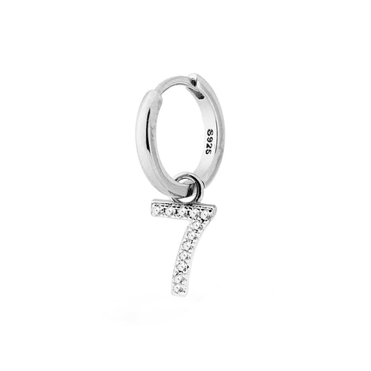Ohrring Kreismodell Creole mit der Zahl Sieben, Anhänger mit weißen Zirkonen, aus 925er Silber rhodiniert galvanisch - MeinSchmuckShop