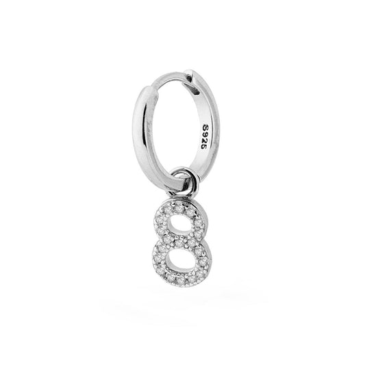 Ohrring Creole mit Anhänger der Zahl Acht, mit weißen Zirkonen, aus 925er Silber rhodiniert - MeinSchmuckShop