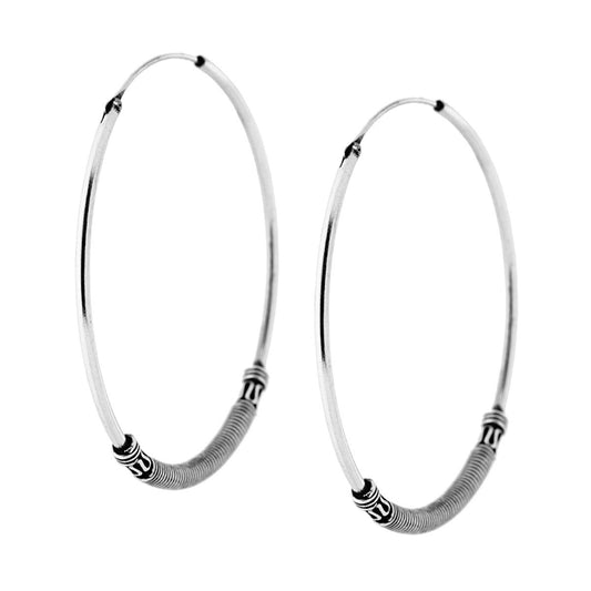 Ohrringe – Kreishänger mit ethnischem Muster, Ø 40 mm, Drahtstärke 1,2 mm, aus Sterling-Silber 925 - MeinSchmuckShop