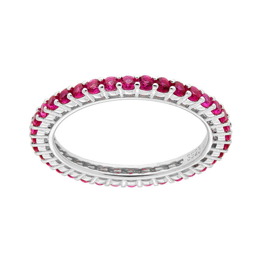 Eternity-Ring mit umlaufender Veretta aus Cubic Zirconia Rubinrot, 2 mm, in Silber 925 Rhodiniert. - MeinSchmuckShop