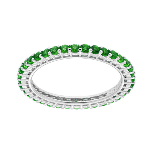 Eternity-Veretta-Ring mit smaragdgrünen Zirkonien, 2 mm, aus 925er Silber, rhodiniert - MeinSchmuckShop