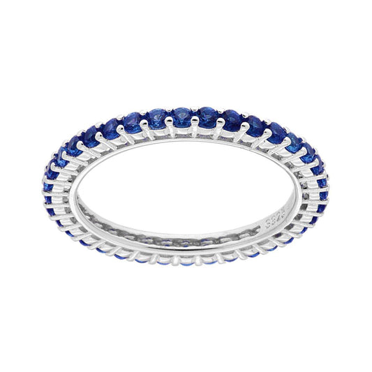 Ewigkeitsring, Rundband mit Cubic Zirconia blauer Saphir Ø 2 mm, aus 925er Silber rhodiniert - MeinSchmuckShop