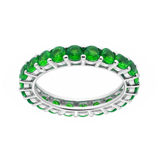 Eternity-Veretta mit umlaufenden Cubic Zirconia Smaragdgrün, 3 mm, in 925er Silber rhodiniert - MeinSchmuckShop