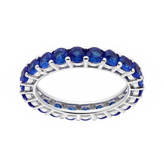 Eternity-Ring, umlaufende Veretta, mit kubischem Zirkon, blauem Saphir, 3 mm, aus Silber 925 rhodiniert - MeinSchmuckShop