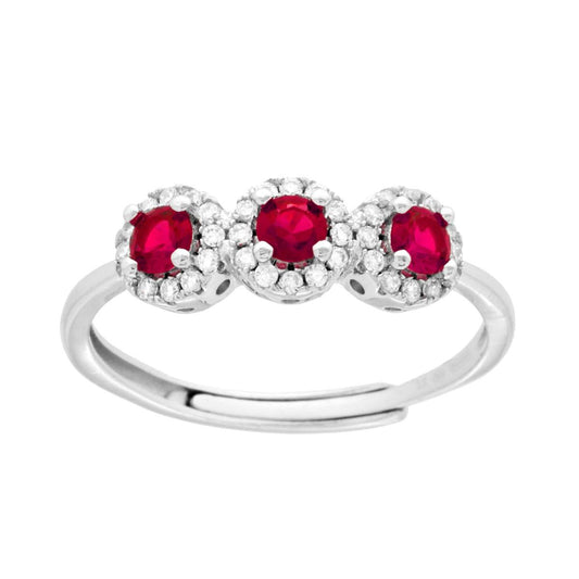 Trilogie-Ring mit rubinrotem Cubic Zirconia in 925er Silber, rhodiniert - MeinSchmuckShop