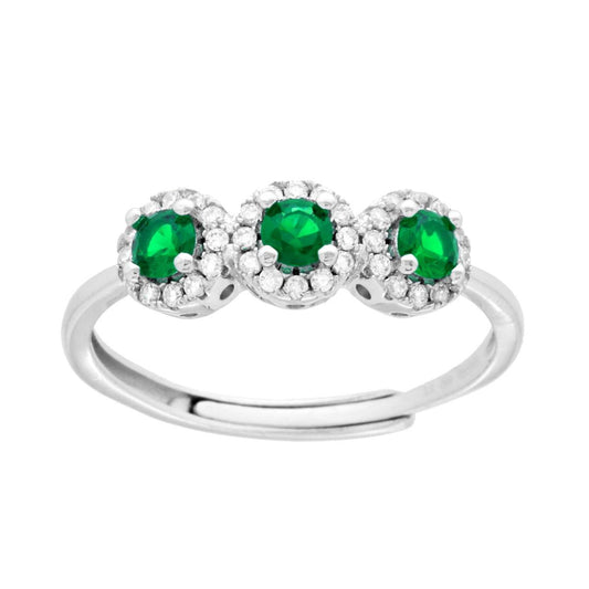 Ring-Trilogie mit smaragdgrünem Cubic Zirconia in 925er Silber rhodiumplattiert - MeinSchmuckShop