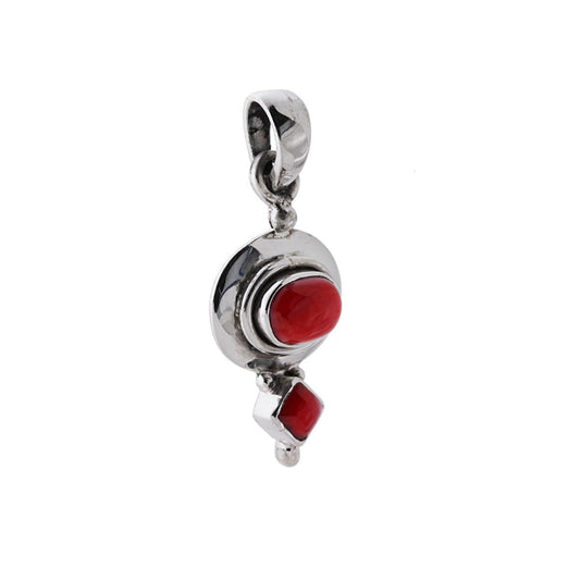 Ethnischer Anhänger mit natürlichen Steinen Koralle, oval und quadratisch, aus 925er Silber - MeinSchmuckShop