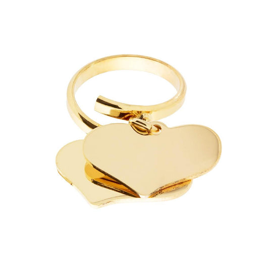 Ring Love mit zwei hängenden Herzen, glatt, 23 mm, in Silber 925, vergoldet - MeinSchmuckShop