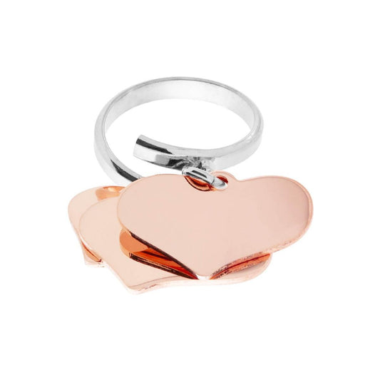 Ring Amore Love mit drei rosa hängenden Herzen, Durchmesser 23 mm, aus Silber 925, galvanisch rhodiniert - MeinSchmuckShop