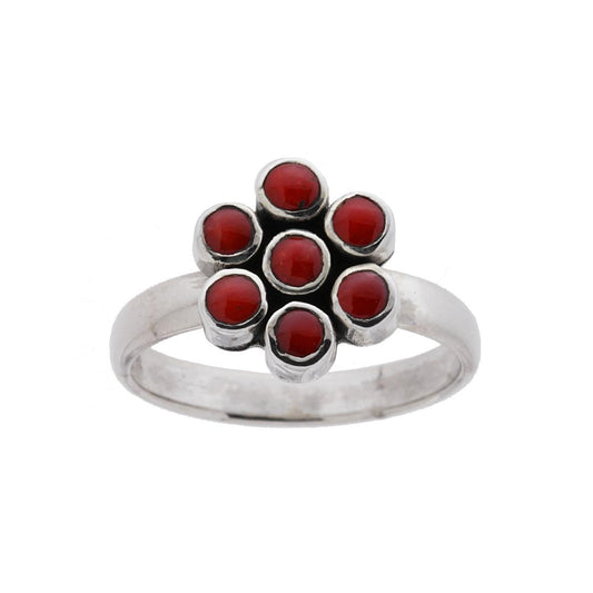 Ethnischer Blumenring mit runden Korallensteinen aus Silber 925 - MeinSchmuckShop