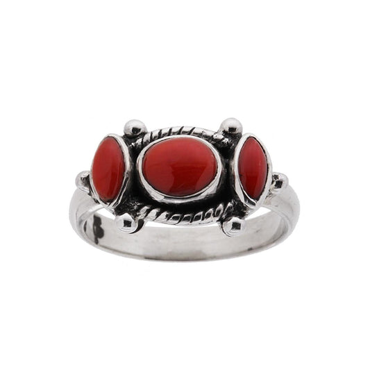 Ethnischer Ring Trilogy mit Korallensteinen aus 925er Silber - MeinSchmuckShop