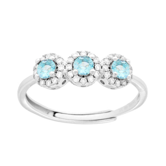 Anello Trilogy mit Cubic Zirconia Aquamarin in 925er Silber, galvanisch rhodiniert - MeinSchmuckShop