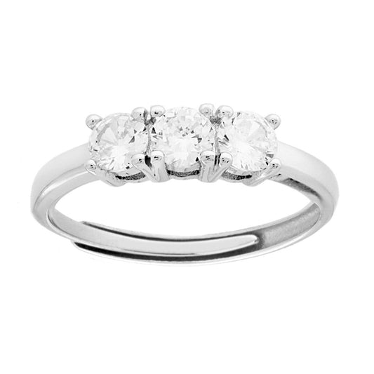 Trilogie-Ring mit weißem Cubic Zirconia in 925er Silber rhodiniert - MeinSchmuckShop