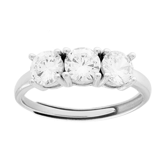 Trilogie-Ring mit weißem Cubic Zirconia in 925er Silber, rhodiniert - MeinSchmuckShop