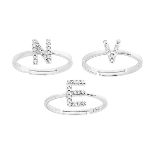Ring mit dem Initial A, mit weißen Zirkonien, aus 925er Silber, rhodiniert. - MeinSchmuckShop