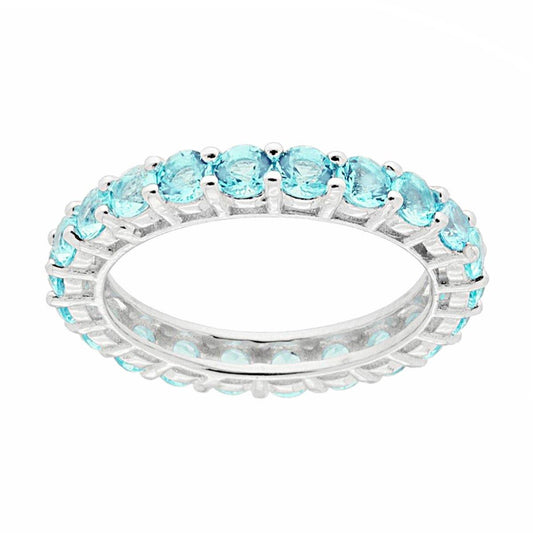 Eternity-Ring Veretta rund mit Cubic Zirconia Aquamarin, Ø 3 mm, Silber 925 rhodiniert. - MeinSchmuckShop