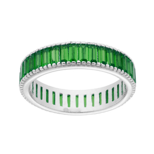 Eternity-Ring mit grünem Smaragd-CZ im Baguette-Schliff aus 925er Silber, rhodiniert. - MeinSchmuckShop