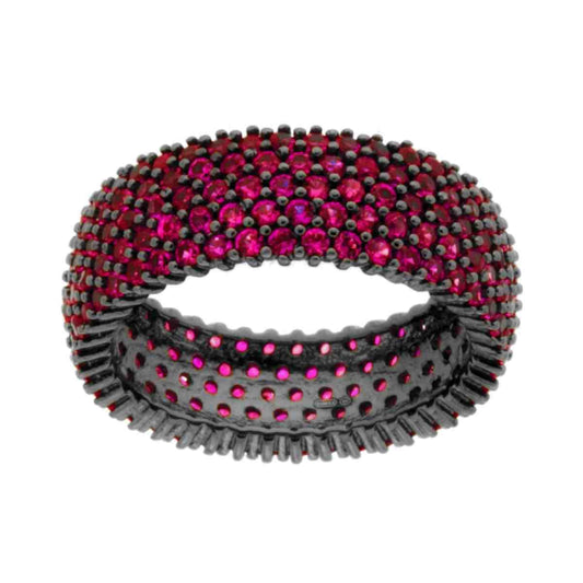 Ring mit breitem Band, Rubinroter Cubic Zirconia, aus 925er Silber, rhodiniert - MeinSchmuckShop